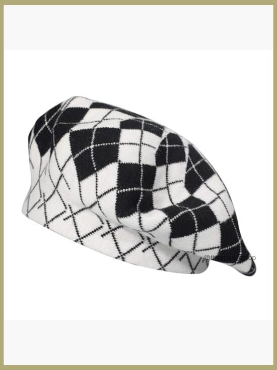 Reversible Knitted Beret Hat Double-Layer Warm Cap Acrylic Cashmere main image 7